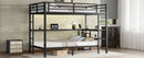 FULL Over Twin Bunk Bed with Desk and Shelves, Multiple Placement, with LED and USB, Black