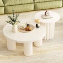 U-Can Modern Coffee Table Set of 2, Round Coffee Table with Cylindrical Leg Design and 1 End Table for Living Room