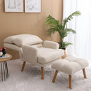 Accent Chair with Ottoman Set, Fabric Armchair with Wood Legs and Adjustable Backrest, Mid Century Modern Comfy Lounge Chair for Living Room, Bedroom, Reading Room and Study