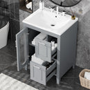 24' Bathroom Vanity with Sink, Bathroom Vanity Cabinet with Two Drawers and Door, Adjustable Shelf, Solid Wood and MDF, Grey (Old Sku:WF309411AAE)