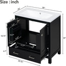 30' Black Bathroom Vanity with Single Sink, Combo Cabinet Undermount Sink, Bathroom Storage Cabinet with 2 Doors and a Drawer, Soft Closing, Multifunctional Storage, Solid Wood Frame