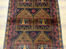 Afghan Rug 3x7, Navy Blue, Tribal Rug, Balouch Carpet, New