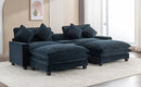 Contemporary Chenille Upholstered Sectional Sofa with Ottomans, USB Ports, Cup Holders & Storage, Blue