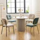Modern 4-Person Dining Set with Bamboo & MDF Table and Turquoise & Beige Fabric Chairs - Metal Legs, Space-Saving Design