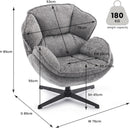 Gray Swivel Upholstered Accent Chair With Metal Legs
