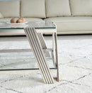Modern Stainless Steel Coffee Table Set (Set of 2), Double-Layer Clear Tempered Glass Table Top, Coffee Table & End Side Table 2-Pieces Sets for Living Room Home Office, Silver