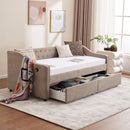 Twin Size Upholstered Daybed with Storage Drawers, Solid Wood Sofábed Bed Frame with Velvet Fabric & Wood Slat Support for Bedroom, Living Room, Office,Light Grey