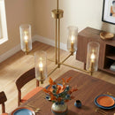 Enigma - 4 Lights Chandelier With Clear Ribbed Satin - Antique Brass / Clear / Gold