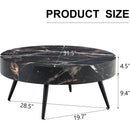 31.5' Black Marble-Patterned MDF Round Coffee Table with black Metal Legs.Adjustable Feet,Coffee table,Round Table Design,MDF Material,Black Marble Pattern.
