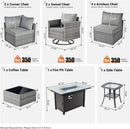 11 Piece Outdoor Patio Furniture Set With Fire Pit Table Dark Grey Wicker Sectional And Swivel Chairs