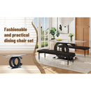 Table and chair set.63*31.5 Inch Pandora Pattern Sintered Stone Dining Table Set,MDF material OC shaped bracket,Paired With 2 Benches,A Choice of Subtle Luxury for Modern Homes.