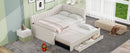 Full Size Upholstered Daybed with Trundle and Three Drawers, Beige