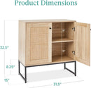 Two Door Rattan Storage Cabinet Natural Finish With Non Scratch Foot Pads For Living Room Hallway Kitchen