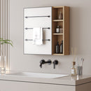 Natural Wood Grain Multi-Function Mirror Cabinet - Clear Mirror and Storage Space. MDF material mirror cabinet,a separate wall mounted bathroom mirror for storage and space saving.