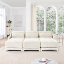 Elegant Three-Seater Sofa with Movable Ottomans, Lumbar Pillow, Chenille Fabric, Wooden Base, Beige