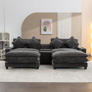 Modern Chenille Upholstered Sectional Sofa with Ottomans, USB Ports, Cup Holders, and Storage in Grey