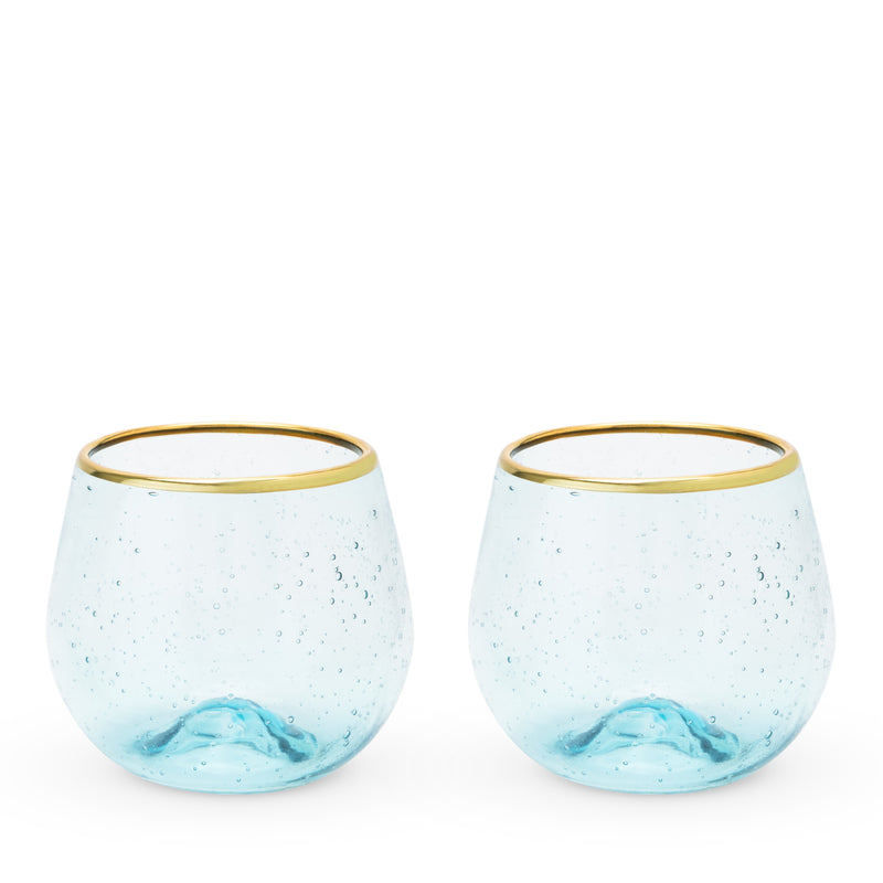 Aqua Bubble Stemless Wine Glass Set