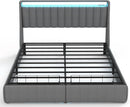 Queen Bed Frame With LED Lights And Storage Drawers