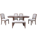 6-Piece Extendable Dining Table Set, 60–78 in. Wood Table with Removable Leaf, 4 Upholstered Chairs and Bench, Cherry Finish