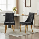 Rayon Cloth Flocking Chenille Dining Chairs Channel Kitchen Dinner Chair Comfy Fabric Upholstered Accent Chair for Dining Room with Golden Stainless Steel Plating Legs,Set of 2 (Black), SW1647BK