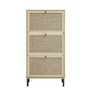 Modern Rattan 3 Door Shoe Rack Cabinet For Entryway