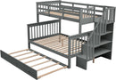 Twin Over Full Bunk Bed With Trundle Storage Shelves Grey