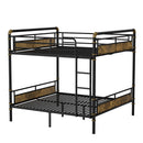 Queen over Queen Metal Bunk Bed, Industrial Detachable Bunkbeds with Safety Guard Rails for Teens, Black(Old SKU W2580S00006)