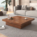 Square Marble Veneer Coffee Table Sliding Top with Storage in Walnut 39.4"