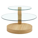 Modern Light Wood Grain Double Layer Coffee Table - Versatile Design, Multiple Colors, MDF and Reinforced Glass, Oval Countertop