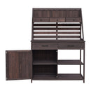 Brown Fir Wood Potting Bench - 5-Drawer Garden Workstation with Slatted Back Panel & Storage Cabinet