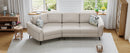 Upholstered 3-seater Curved Sofa with Printed Pillows, Beige Chenille, 111 Inches