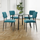 Modern simple table with a glass round table and four chairs. Transparent tempered glass countertop, black metal legs, suitable for kitchen living room dining room (set of 5)