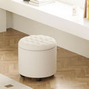 Beige Round Storage Ottoman Featuring Removable Lid