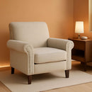 Beige Mid Century Modern Accent Chair Nailhead Trim
