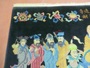Chinese Wool Pictorial Rug 3x6 Counsel of Wise Elders Philosophers, Vintage Hand Knotted Black Chinese Carpet, Swan, Clouds Confucius, Rare