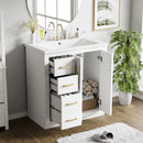Ceramic Sink Combo, Freestanding Vanity Set With 3 Drawers & Soft Closing Doors