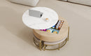 Modern Round Lift-Top Coffee Table with Storage & 3 Ottoman White & Natural