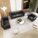 3 Piece Living Room Set Sectional Chesterfield Sofa Chair Artificial Leather Black