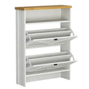 4-Layer Folding White MDF Shoe Cabinet with Metal Rounded Corners – Convenient Shoe Storage