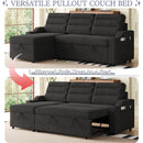 MH83.5' Convertible Sleeper Combo Sofa, Convertible Sofa Bed Polyester Pullout Bed with Storage Recliner and Cup Holder for Living Room, Tight Spaces