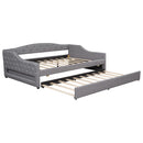 Upholstered Full XL Size Daybed with LED Belt and Trundle, Gray, Linen, 84'' x 41.5'' x 27''