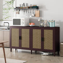 70' Rattan Buffet Cabinet with Storage, 4-Door Sideboard Buffet Cabinet with Adjustable Shelves for Kitchen, Living Room and Dining Room, Easy Assembly,Brown
