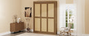 Full Size Solid Wood With Rattan Murphy Bed Cabinet Space-Saving Bed with 1 Side Cabinet Storage Shelf, Perfect for Guest Room, for Bed Room, Guest Room, Home Office, Walnut