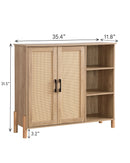 Mid-Century Modern Storage Cabinet with Woven Rattan Doors, Open Shelves & Adjustable Shelves - Perfect for Living Room & Dining Room