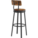 Swivel bar stool set of 2 with backrest, industrial style, metal frame, 29.5" high for dining room. Rustic Brown, 13.4"w x 40.5"h.
