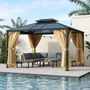 TREXM 10'x12' Hardtop Outdoor Gazebo, Heavy Duty Double Roof Patio Gazebo with Aluminum Frame, Double-Layer Side Walls Mosquito Netting & Privacy Curtains for Patio, Garden, Backyard (Beige)