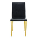 A Set of 4 Black PU Leather Backrest Chairs with Gold Metal Legs - A Perfect Pairing, Ideal for Minimalist and Modern Home Décor Styles, with Product Dimensions of 16.2*18.5*34.6 inches