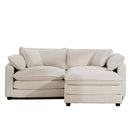Light Beige Corduroy L-Shaped Two-Seater Sofa with Ottoman for Small Living Spaces
