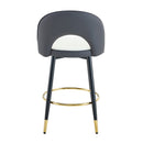 Modern White and Dark Gray Spliced Color PU Upholstered Bar Chair with Black Metal Legs, 360° Rotatable, Set of 2