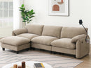 [VIDEO Provided] 108' Modular Sectional Sofa, L-Shape with 31.5' Extra-Wide Seat Cushion, USB and Type-C Charger, Phone Holder and 2 Side Storage Pockets, Free Movement Ottoman, Striped Chenille